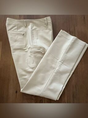 Women's Golf Wear Cream Straight-Leg Pants Zip Pockets Country Club Preppy Sz L